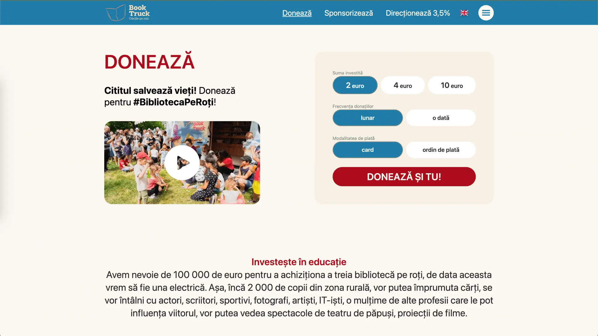 Site de prezentare și de strângere de fonduri pentru BookTruck